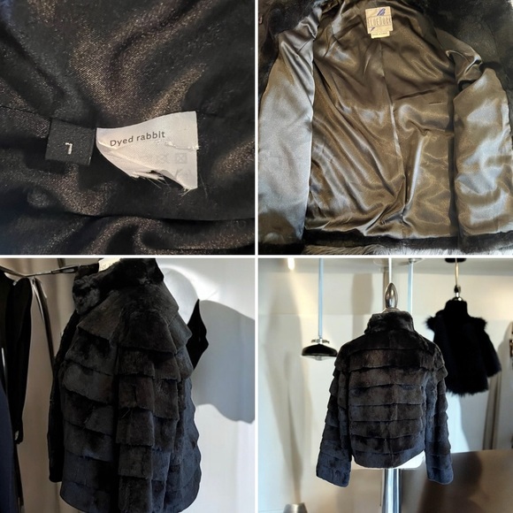 Vintage Blue Duck black rabbit fur ruffle coat Size women’s L - Picture 11 of 12